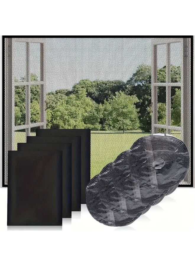 4 قطع من شبكة النوافذ السوداء ذاتية اللصق للحماية من الحشرات سهلة القص حسب المقاس - Image 1