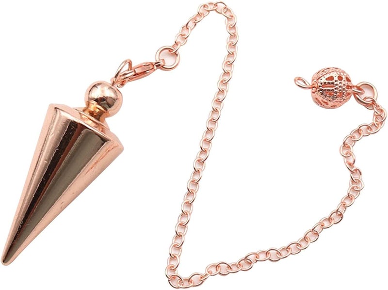 Copper Metal Spiritual Point Pendulum, Divination Dower Reiki Healing Pendulum Chain, Balancing Pendant for Divination Healing Dowsing Wicca Balancing Pointed Cone Pendant Pendulum(Rose Gold)