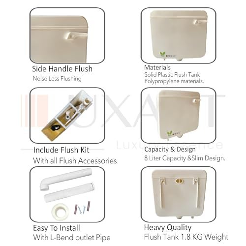 LUXART 8 LTR Wall Mounted Ivory Flush Tank for Toilet - Polypropylene Smart PVC Slim Cistern | Side Handle Front Flushing with Air Freshener & Complete Kit - Image 4