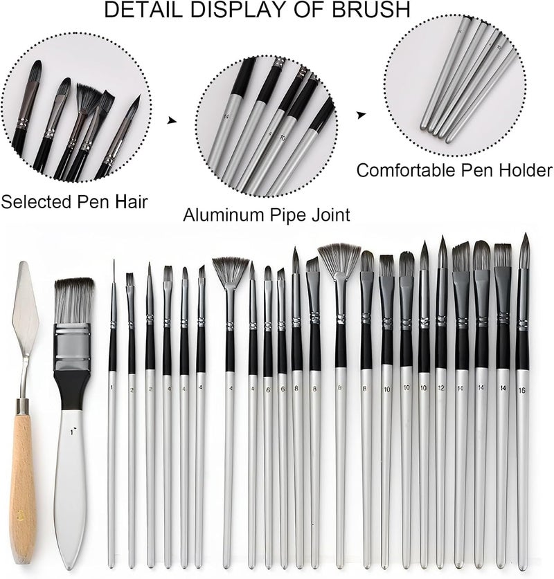 GOLD LEAF 24Pcs Grey Assorted Styles, Different Sizes Professional Art Paint Brushes with Nylon Fabric Roll for Oil, Acrylic Canvas and Watercolor with Bag, for Household School and Artistic Use - Image 2