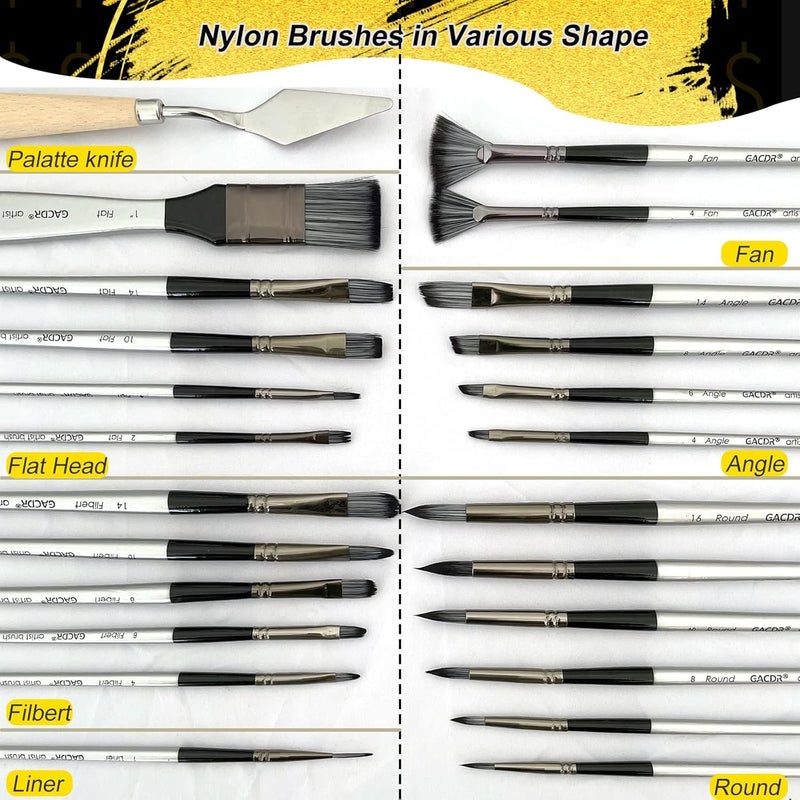 GOLD LEAF 24Pcs Grey Assorted Styles, Different Sizes Professional Art Paint Brushes with Nylon Fabric Roll for Oil, Acrylic Canvas and Watercolor with Bag, for Household School and Artistic Use - Image 4
