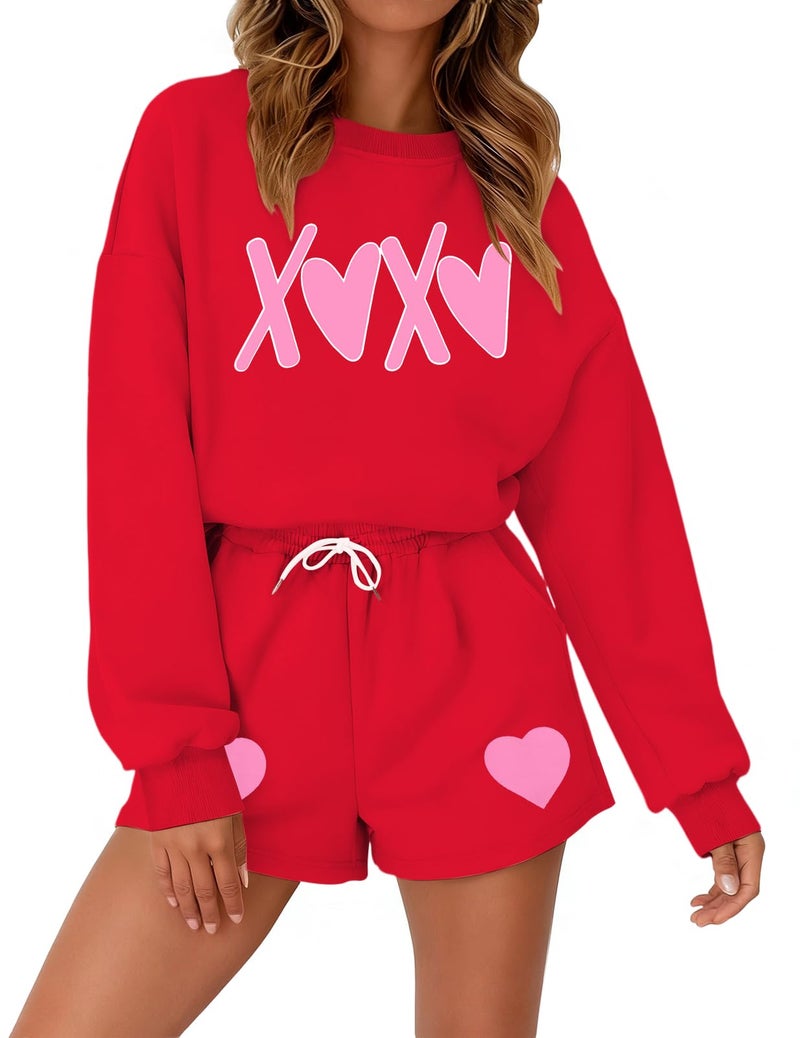 MYHALF Valentines 2 Piece Outfits Womens Love Heart Pajamas Valentines Day Lounge Matching Set Dating Outfit Sets Couple Gift - Image 1