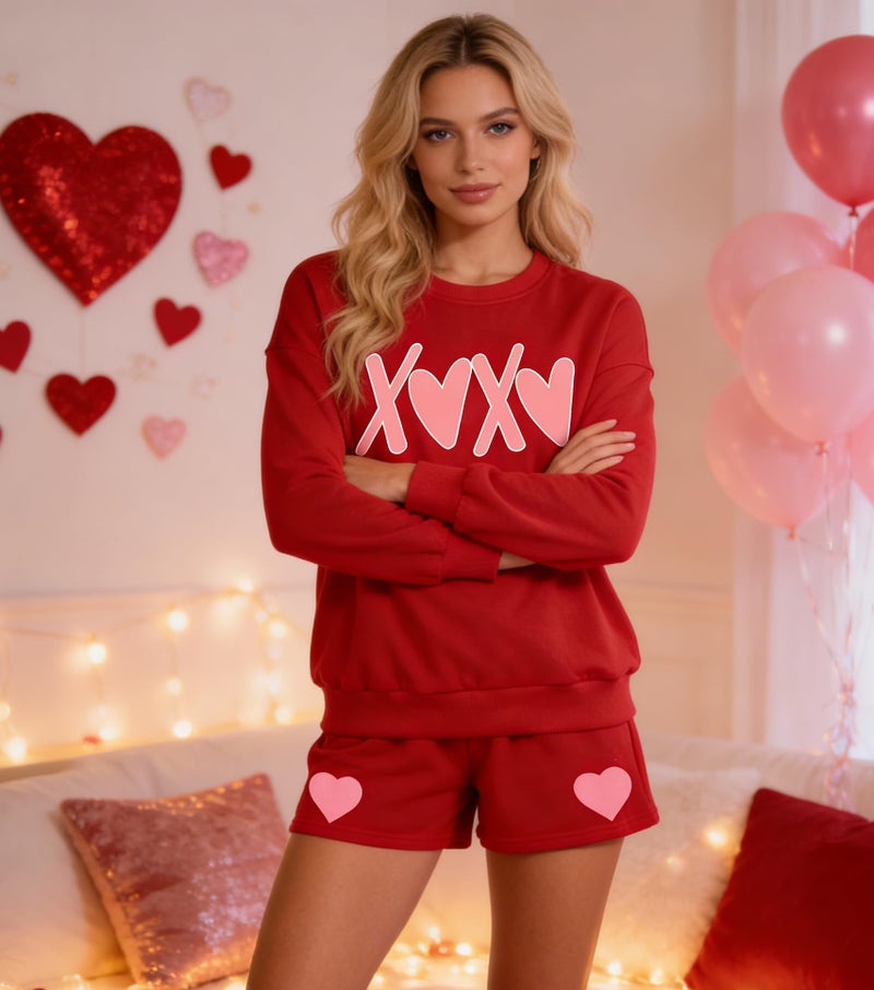 MYHALF Valentines 2 Piece Outfits Womens Love Heart Pajamas Valentines Day Lounge Matching Set Dating Outfit Sets Couple Gift - Image 4