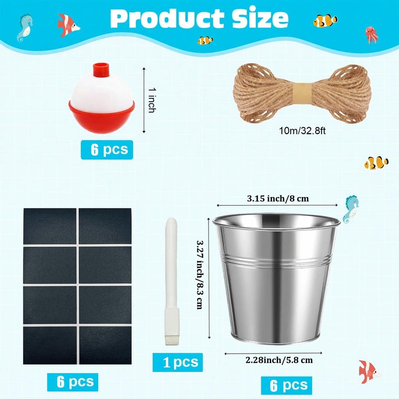 yasuwekik 24 Fishing Bait Buckets for Birthday Party Favors with 24 Fishing Bobber Erasable Stickers and Chalk Marker for Making My Party Reel Fun Gone Fishing Theme Supplies Fishing Decorations - Image 2