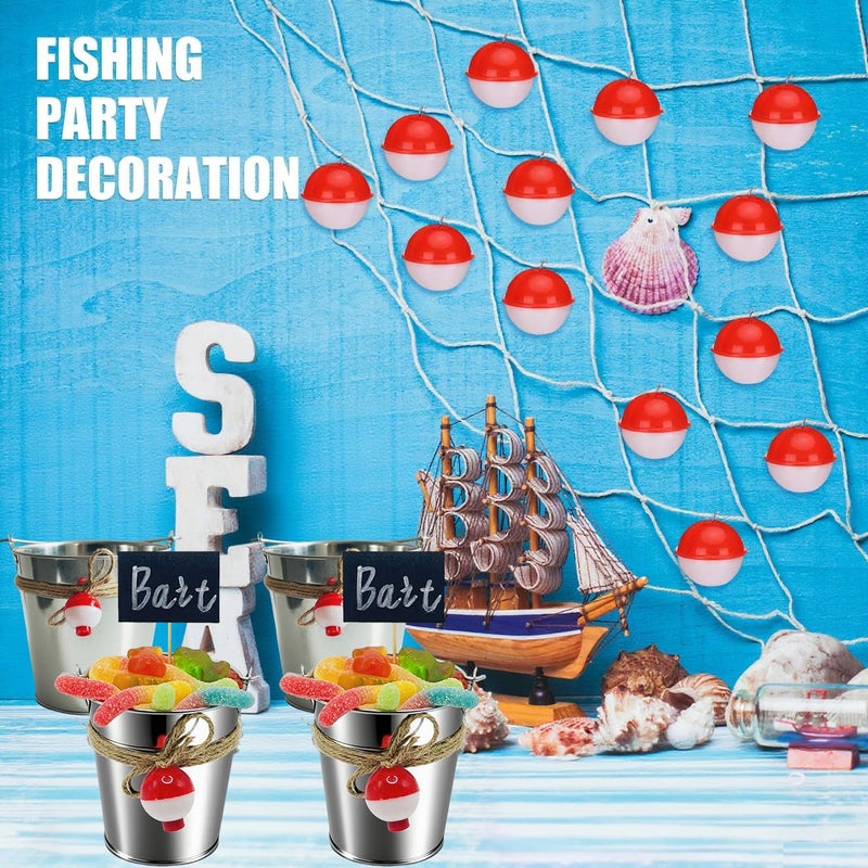 yasuwekik 24 Fishing Bait Buckets for Birthday Party Favors with 24 Fishing Bobber Erasable Stickers and Chalk Marker for Making My Party Reel Fun Gone Fishing Theme Supplies Fishing Decorations - Image 5