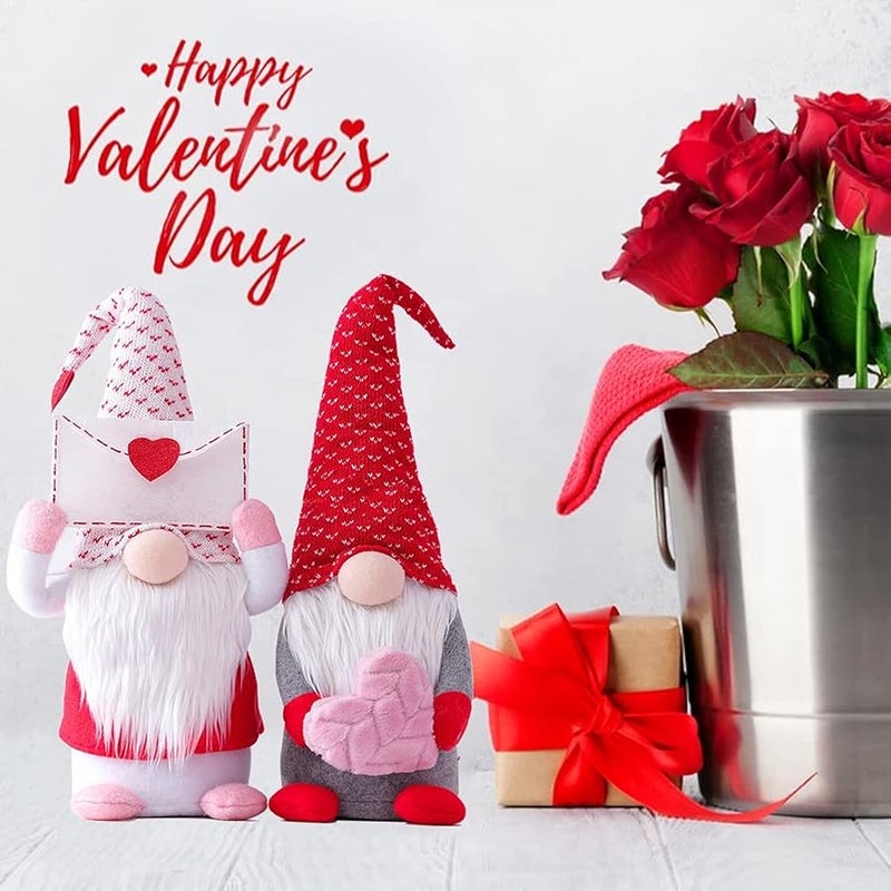 Vintend 2Pcs Valentines Day Gnomes Decorations, Handmade Valentine Gnome Decor Mr & Mrs Swedish Tomte Stuffed Gnomes Plush Doll Knomes Ornaments for Girlfriend Wife Women Girl Gift - Image 5