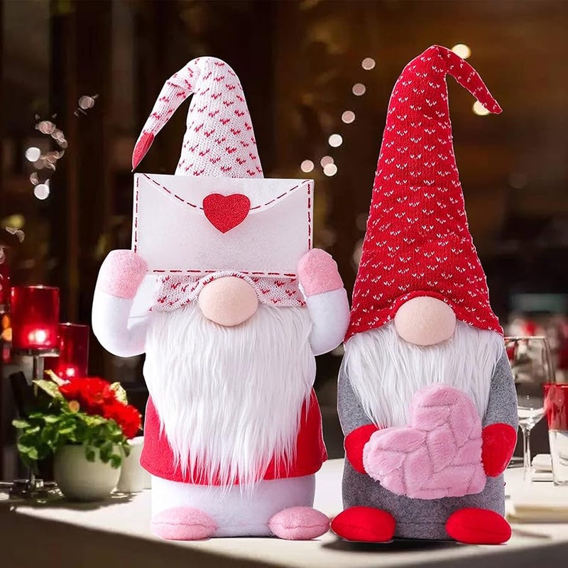Vintend 2Pcs Valentines Day Gnomes Decorations, Handmade Valentine Gnome Decor Mr & Mrs Swedish Tomte Stuffed Gnomes Plush Doll Knomes Ornaments for Girlfriend Wife Women Girl Gift - Image 1