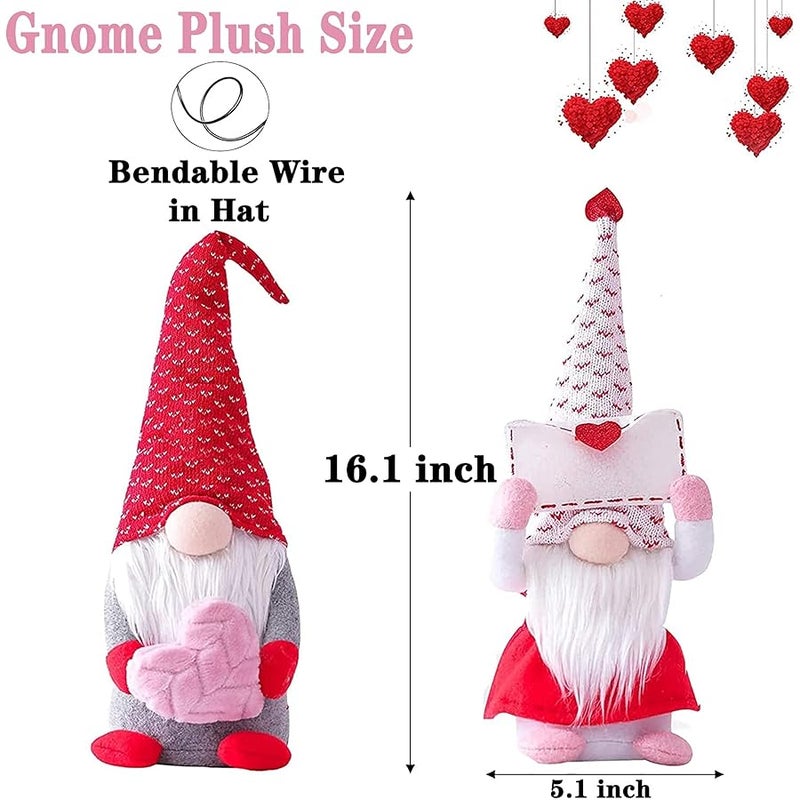Vintend 2Pcs Valentines Day Gnomes Decorations, Handmade Valentine Gnome Decor Mr & Mrs Swedish Tomte Stuffed Gnomes Plush Doll Knomes Ornaments for Girlfriend Wife Women Girl Gift - Image 2