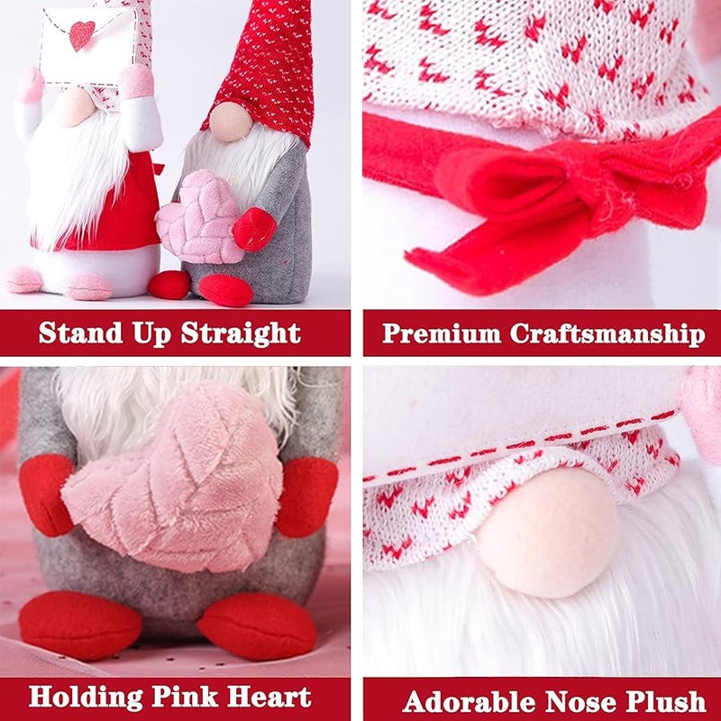 Vintend 2Pcs Valentines Day Gnomes Decorations, Handmade Valentine Gnome Decor Mr & Mrs Swedish Tomte Stuffed Gnomes Plush Doll Knomes Ornaments for Girlfriend Wife Women Girl Gift - Image 3