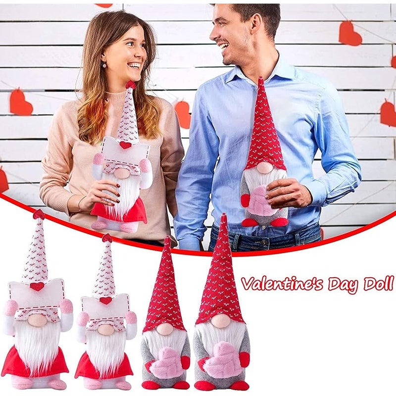 Vintend 2Pcs Valentines Day Gnomes Decorations, Handmade Valentine Gnome Decor Mr & Mrs Swedish Tomte Stuffed Gnomes Plush Doll Knomes Ornaments for Girlfriend Wife Women Girl Gift - Image 4