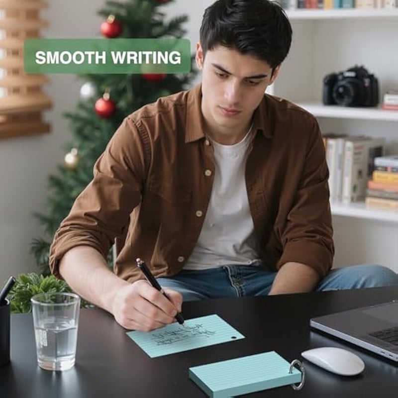 250 بطاقة فهرسة ملونة، 3×5 انش مع حلقة مفاتيح - بطاقات تعليمية ثقيلة الوزن 180 غرام لكل متر مربع - 5 الوان نابضة بالحياة (ابيض وبينك وارجواني وازرق واصفر) - مثالية للدراسة والملاحظات والذاكرة، طلاب - Image 3