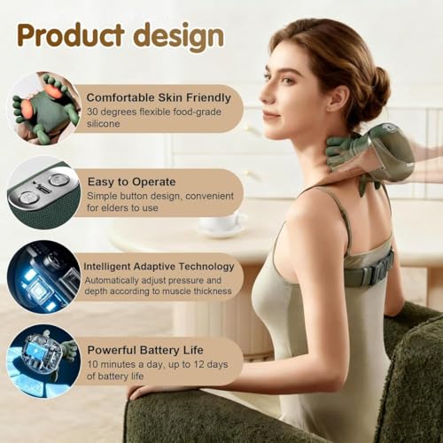 WOOMZY Bionic Heated Massager, Wireless Portable Shiatsu Neck and Back Massager, Electric Deep Tissue 4D Kneading Massage, Simulated Human Hand Design for Pain Relief and Muscle Relax - Image 2