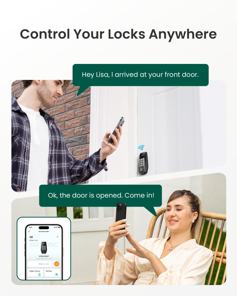 DESLOC C100 Plus Built-in WiFi Smart Lock, Keyless Entry Door Lock with Display, Keypad Deadbolt for Front Door, App Remote Control, Anti-Peeping Password, BHMA Grade 3, Black - Image 3