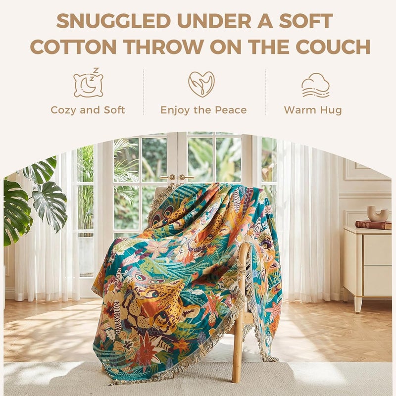LUTBM Throw Blanket for Bed Couch Sofa Soft Cotton Twin Blankets for Bedroom Living Room All Season Reversible Quilt Leopard Throws Whimsical Home Decor 60"x80" - Image 5