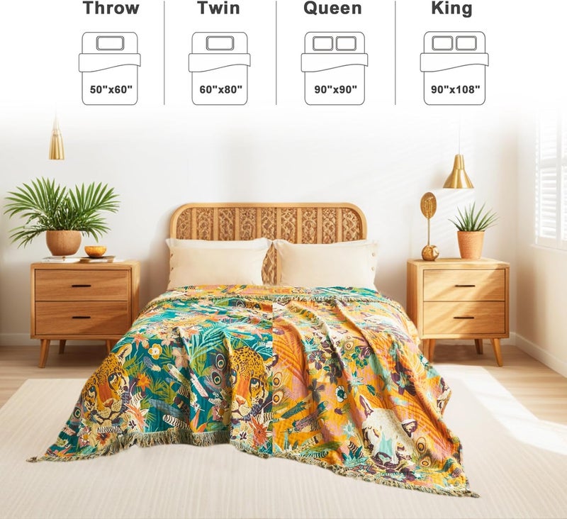 LUTBM Throw Blanket for Bed Couch Sofa Soft Cotton Twin Blankets for Bedroom Living Room All Season Reversible Quilt Leopard Throws Whimsical Home Decor 60"x80" - Image 3