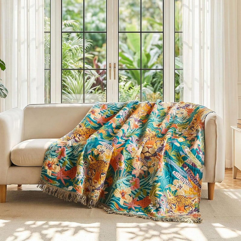 LUTBM Throw Blanket for Bed Couch Sofa Soft Cotton Twin Blankets for Bedroom Living Room All Season Reversible Quilt Leopard Throws Whimsical Home Decor 60"x80" - Image 2