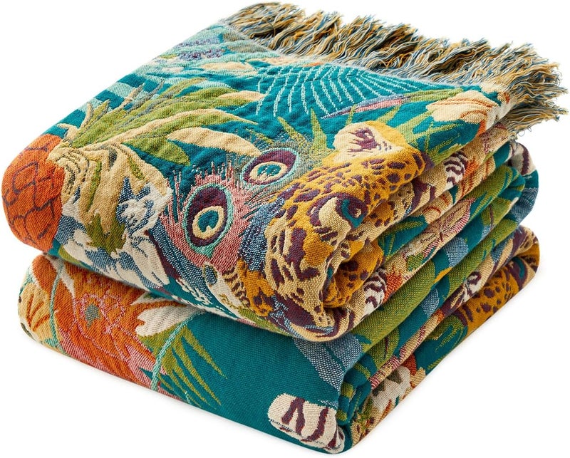 LUTBM Throw Blanket for Bed Couch Sofa Soft Cotton Twin Blankets for Bedroom Living Room All Season Reversible Quilt Leopard Throws Whimsical Home Decor 60"x80" - Image 1