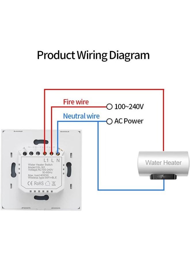 LUMIVE - Lumive 20A Smart WiFi Wall Switch for Water Heaters With APP Control Touch Control Works with Siri Google Home and Amazon Alexa - Image 1