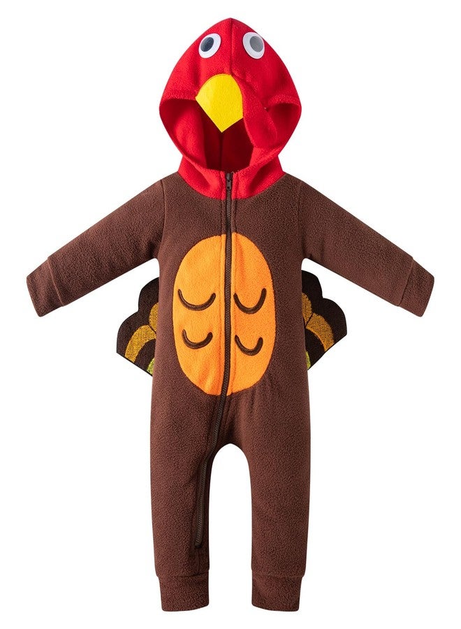 Okbebe Toddler Turkey Dress Up Baby Boy Girl Thanksgiving Cartoon Turkey Hooded Outfit (Brown 6-12 Months) - Image 4