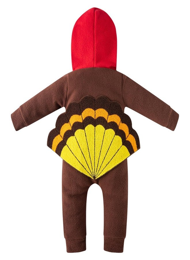 Okbebe Toddler Turkey Dress Up Baby Boy Girl Thanksgiving Cartoon Turkey Hooded Outfit (Brown 6-12 Months) - Image 5