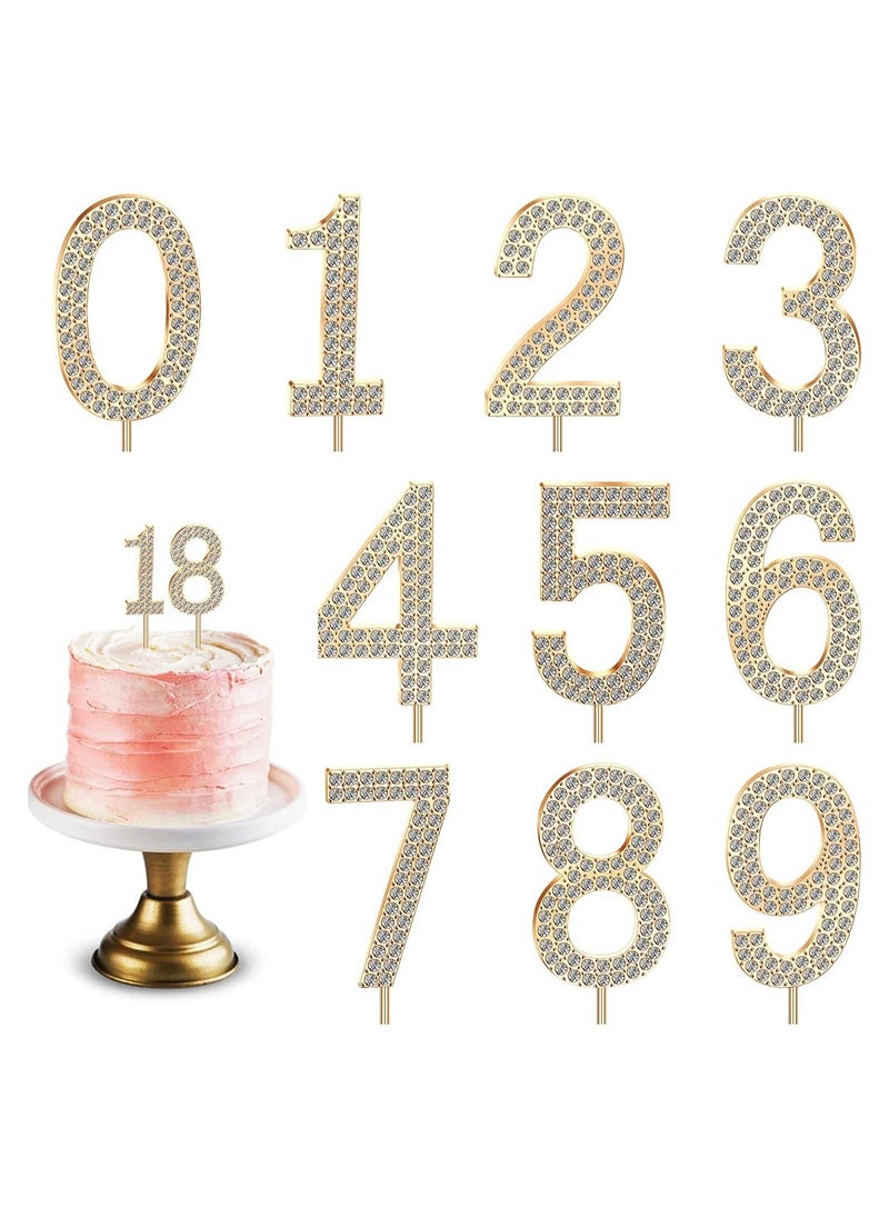 SYOSI Number 0-9 Birthday Cake Toppers Bling Rhinestone Happy Birthday Cake Decorations Metal Alloy Large Number Cupcake Toppers Glitter Cake Topper Numbers for Party Wedding Anniversary, Set of 10  - Image 1
