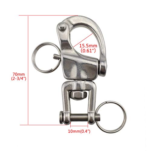 keehui Pair of 2-3/4inch Jaw Swivel Snap Shackle 316 Stainless Steel for Sailboat Spinnaker Halyard - Image 2