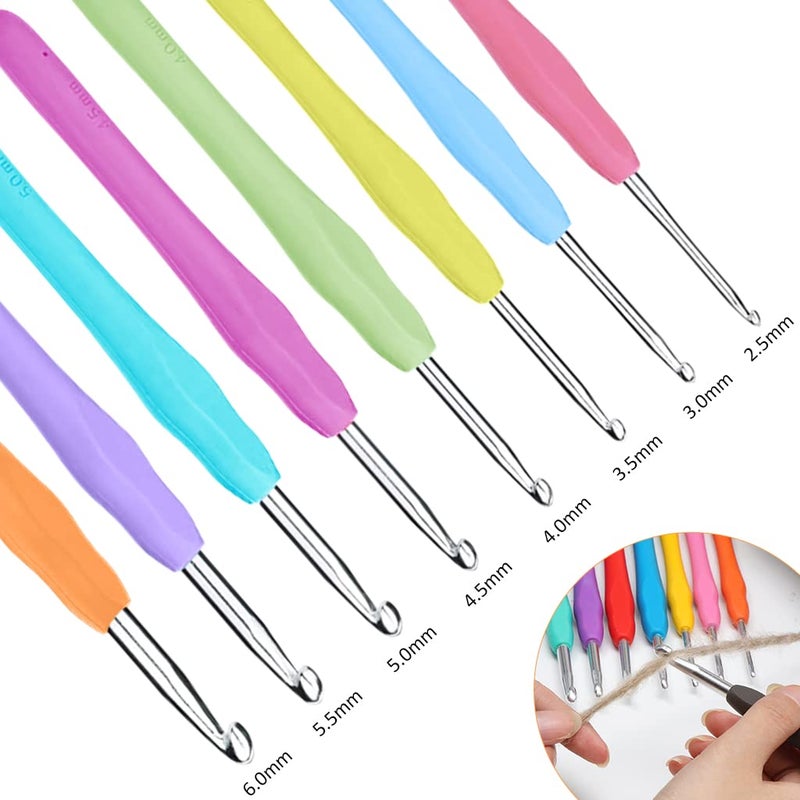 HASTHIP® 8pcs Crochet Hooks Set Aluminium Soft Grip Rubber Handle Needles with 10 Knitting Crochet Locking Stitch Markers Craft Yarn Sewing Tools (2.5mm/3mm/3.5mm/4mm/4.5mm/5mm /5.5mm/6mm) - Image 5
