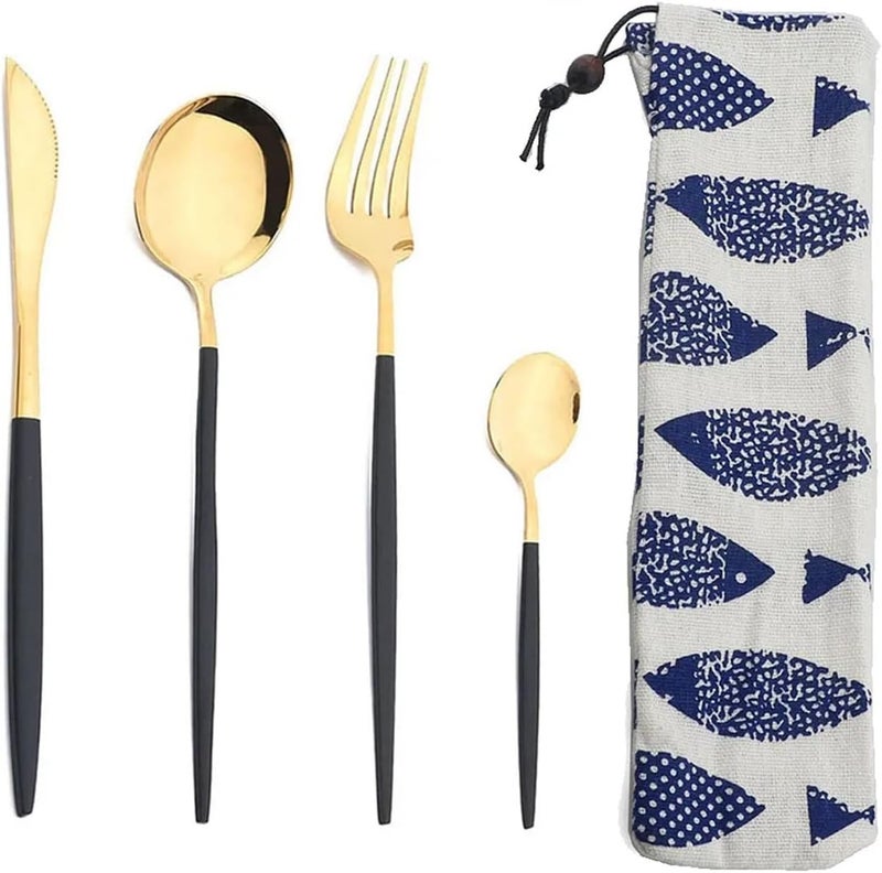 Portable 4Pcs Stainless Steel Tableware Cutlery Dinnerware Set With Bag Western Knife Fork TeaSpoon Kitchen Dinner Flatware(Rose) - Image 5