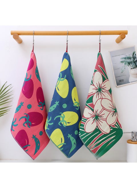 Quadruple Cotton Jacquard Towel Soft Absorbent Kitchen Mixed color set of three