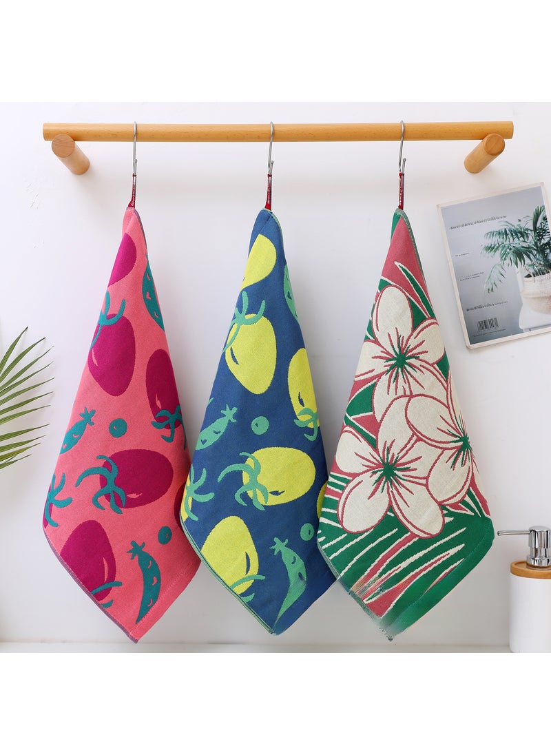 Quadruple Cotton Jacquard Towel Soft Absorbent Kitchen Mixed color set of three