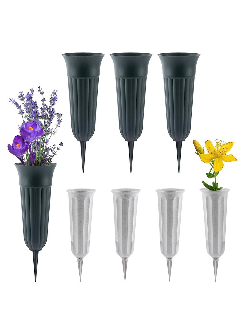 KASTWAVE Plastic Cemetery Cone Vases with Spikes Memorial Flower Vase Flower Holder for Cemetery Memorial Cemetery Decorations 8 Pack (Gray and Green) - Image 1