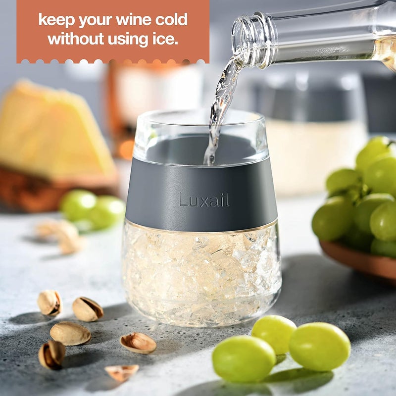 luxail Wine Glasses, Plastic Wine Glasses Set of 2, Wine Gifts, Double Wall Insulated Freezer Tumbler, Stemless cups for Red and white Wine, 8.5 Oz, Grey - Image 4