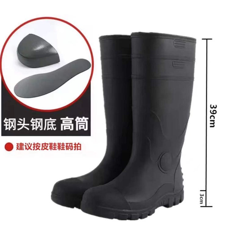 Steel-headed steel-soled industrial labor protection safety rain boots oil-resistant acid and alkali-resistant waterproof anti-smashing anti-puncture water shoes flood control overshoes - Image 1