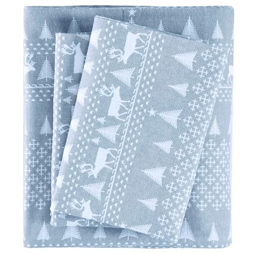 Woolrich John Rich & Bros. Woolrich Cotton Sheet Set Cottage Charms Print, 100% Cotton Flannel Sheets Warm & Fuzzy Bedding Set Queen Size Sheets, Fitted Pocket Fits Up to 14" Mattress, Queen Blue Winter Frost, 4 Piece - Image 1