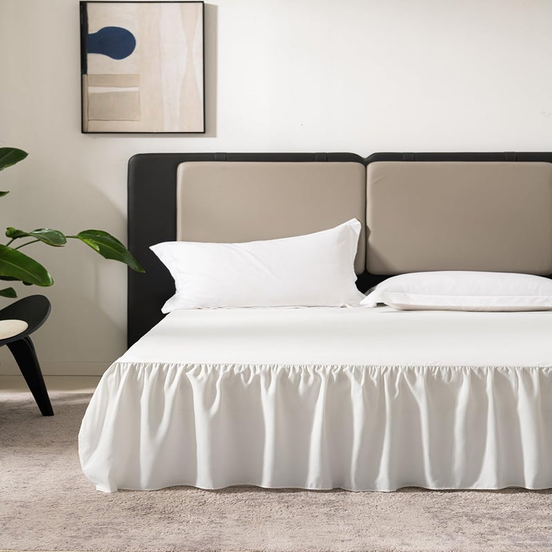 TSUTOMI Ivory Bed Skirt Full Size Ruffled Bed Skirt with Split Corners  Full Bed Skirt 16 Inch Drop  Full Size Bed Skirt Ivory for Ruffled Bed Skirt with Split Corners  Bed Skirt Full Size - Image 2