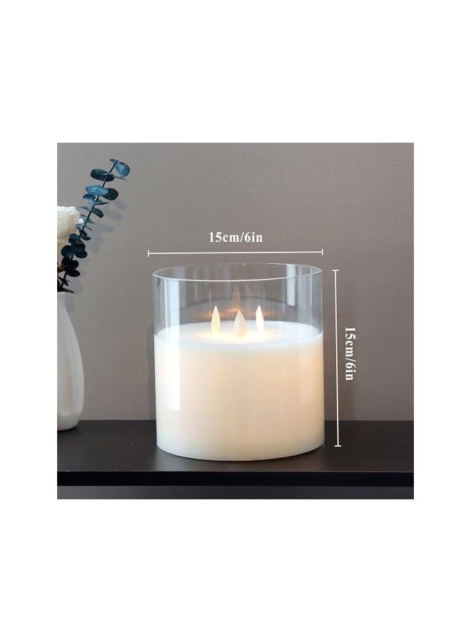 The Bros شمعة زجاجية كبيرة بقطر 15 سم و 3 فتائل تعمل بالبطارية مع مؤقت لمدة 6 ساعات، تأثير ثلاثي الأبعاد متأرجح ووميض جانبي لحفلة عيد الميلاد والزفاف وغرفة النوم والطاولة الداخلية (بيضاء) - Image 3