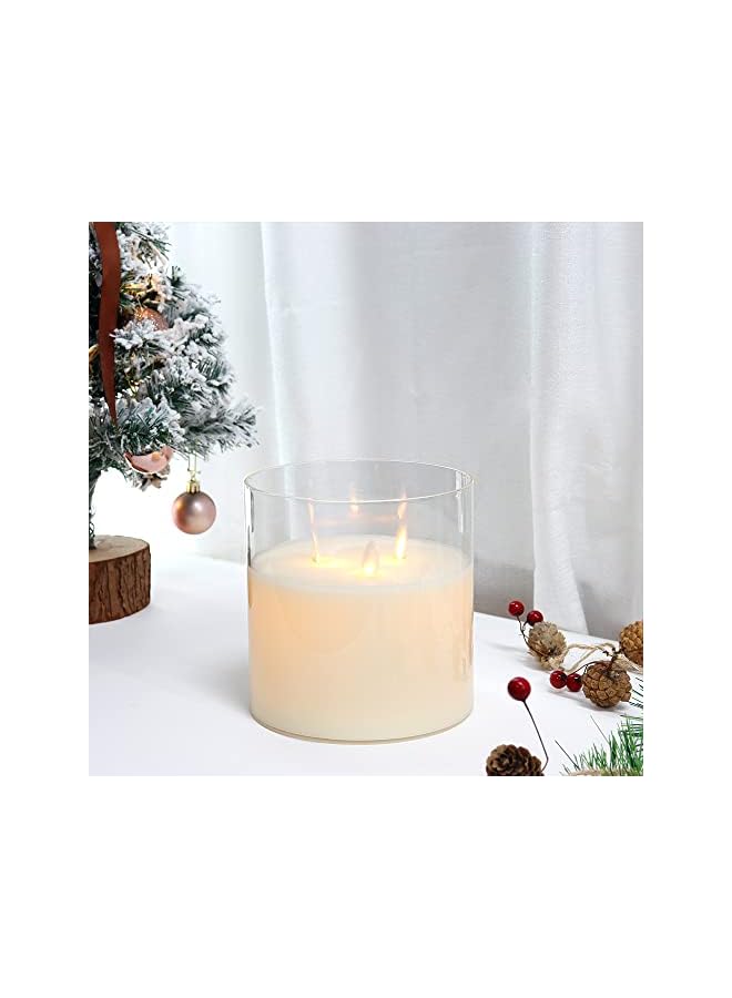 The Bros شمعة زجاجية كبيرة بقطر 15 سم و 3 فتائل تعمل بالبطارية مع مؤقت لمدة 6 ساعات، تأثير ثلاثي الأبعاد متأرجح ووميض جانبي لحفلة عيد الميلاد والزفاف وغرفة النوم والطاولة الداخلية (بيضاء) - Image 2