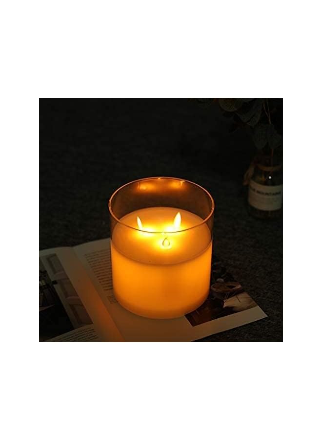 The Bros شمعة زجاجية كبيرة بقطر 15 سم و 3 فتائل تعمل بالبطارية مع مؤقت لمدة 6 ساعات، تأثير ثلاثي الأبعاد متأرجح ووميض جانبي لحفلة عيد الميلاد والزفاف وغرفة النوم والطاولة الداخلية (بيضاء) - Image 5