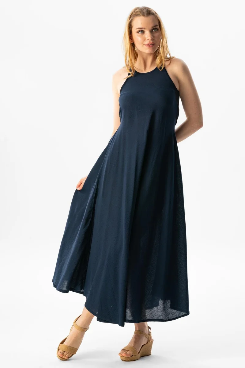 Eliş Şile Bezi Navy Sleeveless Dress