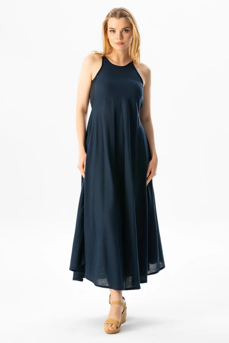 Eliş Şile Bezi Navy Sleeveless Dress