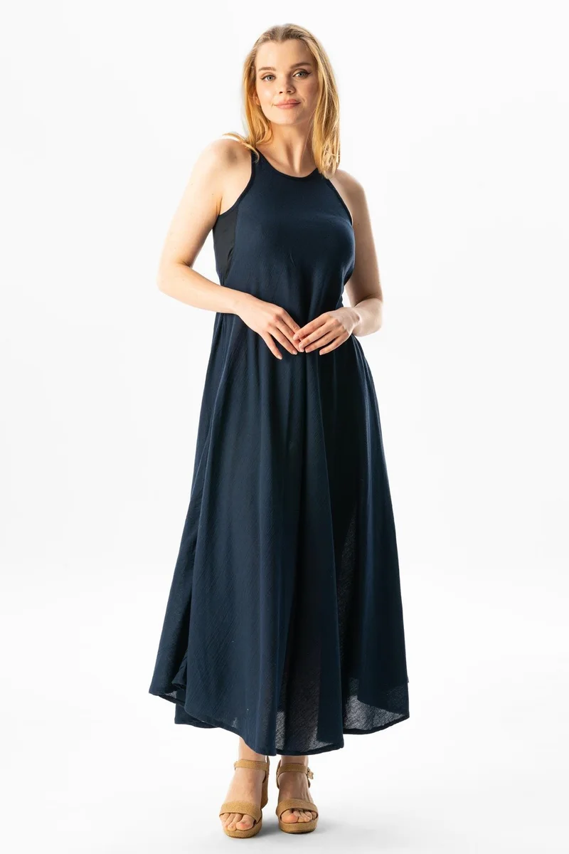 Eliş Şile Bezi Navy Sleeveless Dress