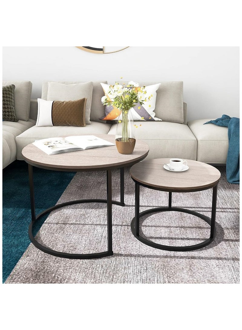 AGD 2-Piece Round Coffee Tables Nesting Table Set Circle Coffee Table with Storage Open Shelf for Living Room Modern Minimalist Style Furniture Side End Table - Image 1