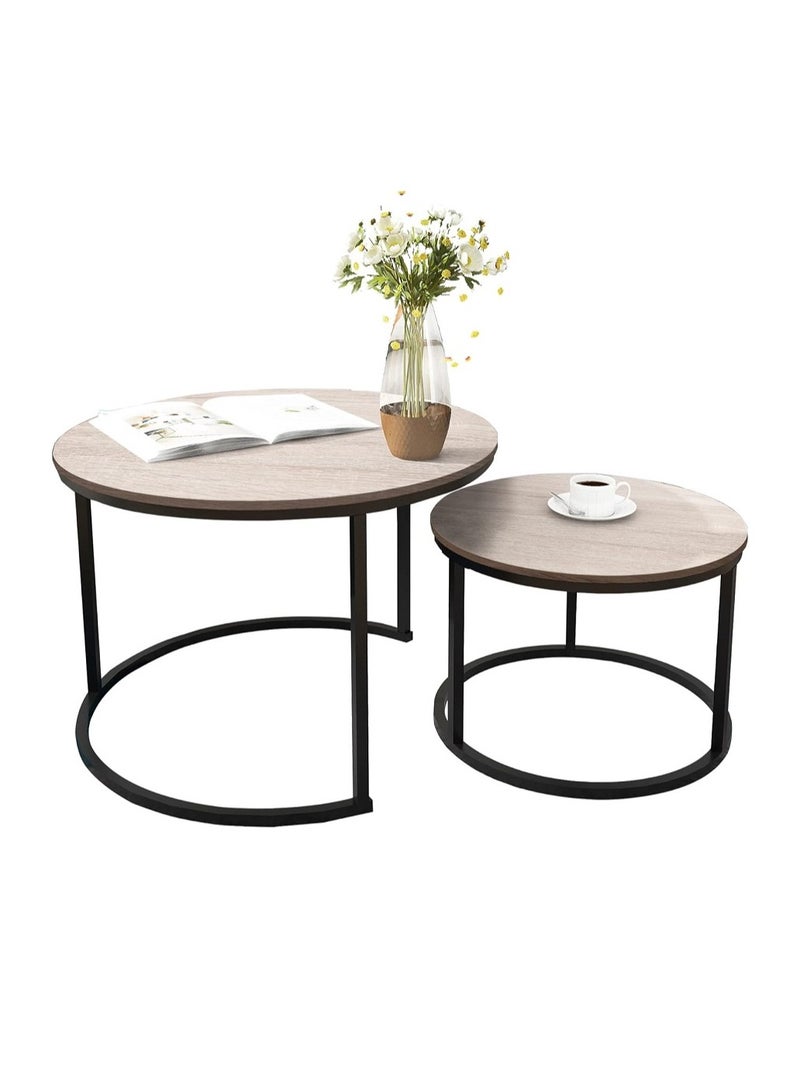 AGD 2-Piece Round Coffee Tables Nesting Table Set Circle Coffee Table with Storage Open Shelf for Living Room Modern Minimalist Style Furniture Side End Table - Image 3