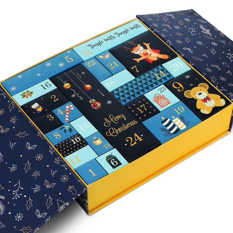 GWHOLE Christmas Advent Calendar 2025 Refillable Christmas Countdown Calendar with 24 Gift Boxes Blue