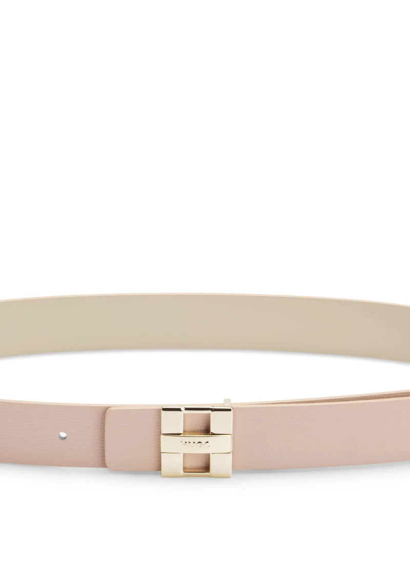 HUGO Reversible belt in smooth and grained Italian leather