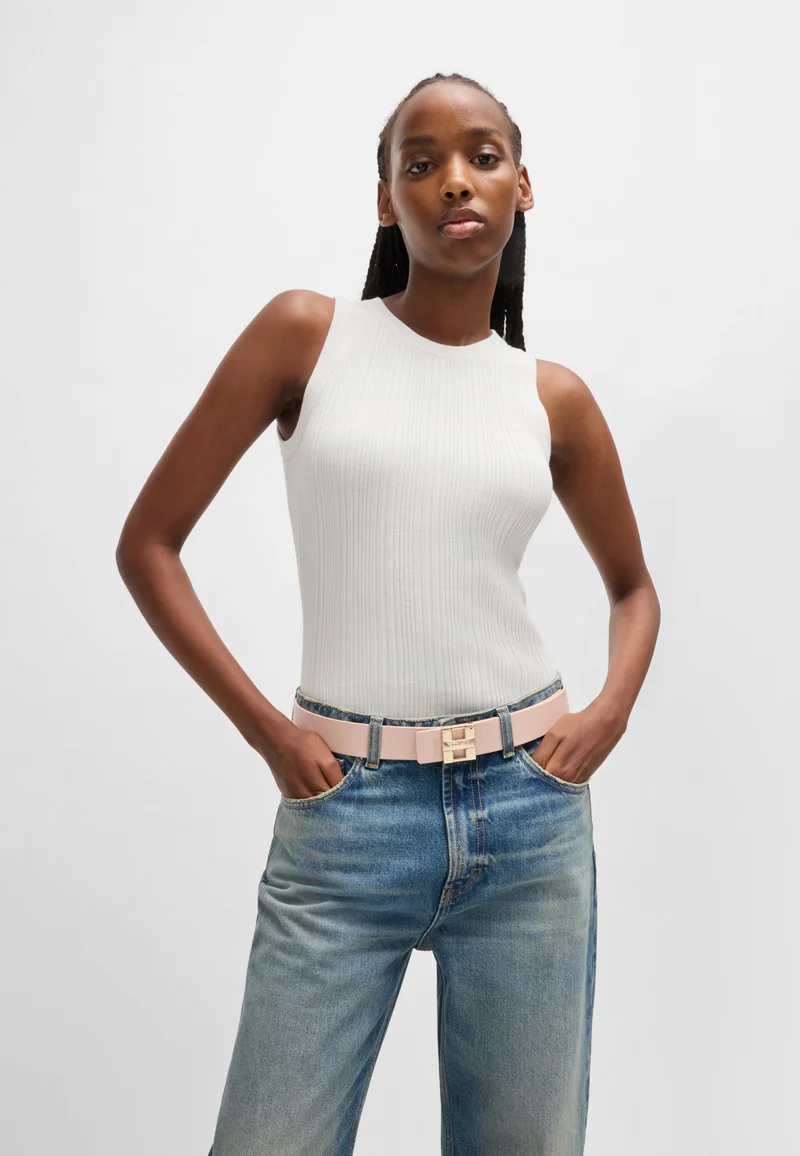 HUGO Italian leather belt with metal logo letters