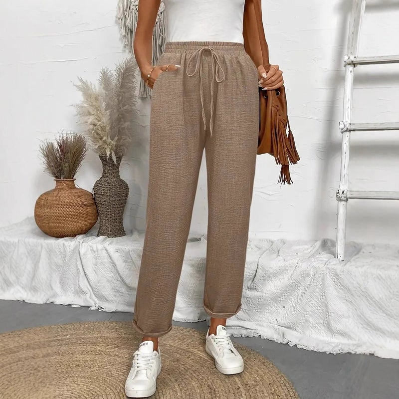 Women's Casual Cropped Pants with Drawstring - Image 3