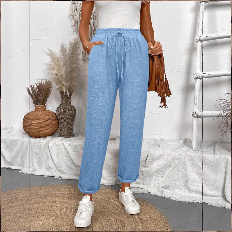 Women's Casual Cropped Pants with Drawstring - Image 2