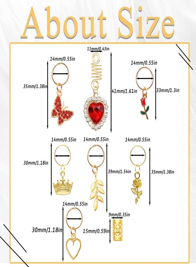 VENOFEN 24PCS Hair Jewelry for Braids Red Heart Butterfly Hair Charms Valentine's Day Loc Jewelry Flower Braids Accessories Gold Hair Cuffs Decoration for Women and Girls - Image 4