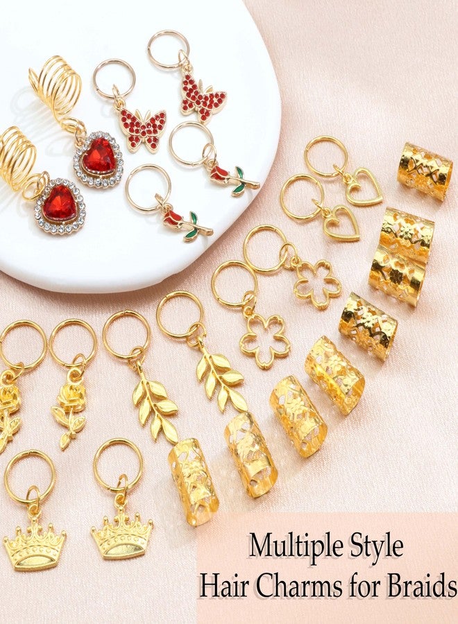 VENOFEN 24PCS Hair Jewelry for Braids Red Heart Butterfly Hair Charms Valentine's Day Loc Jewelry Flower Braids Accessories Gold Hair Cuffs Decoration for Women and Girls - Image 2